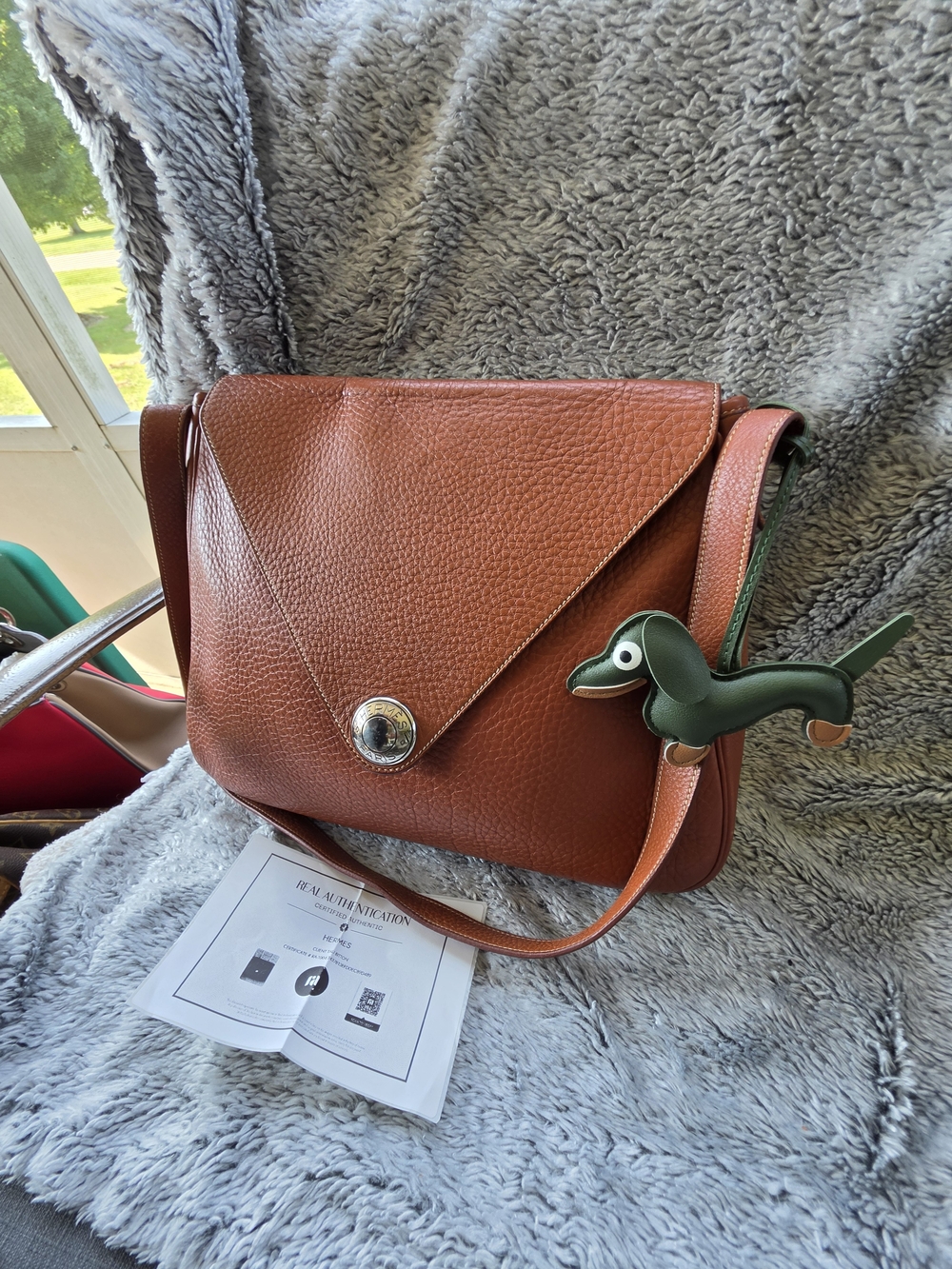 HERMES Leather Crossbody Bag with Dachshund Charm